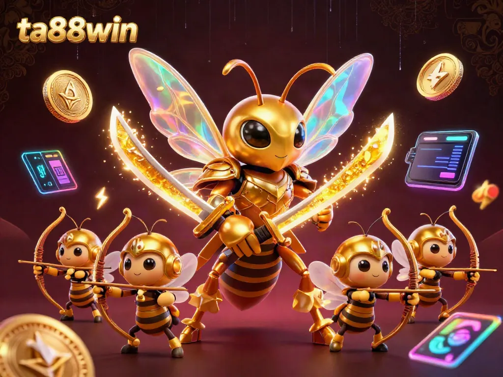 Join the excitement of ta88win with a vibrant illustration featuring fantasy characters and crypto elements in a gamified atmosphere.