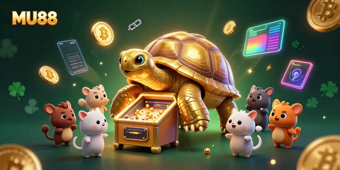 Play and win at MU88 with a vibrant 3D scene featuring exciting casino games.