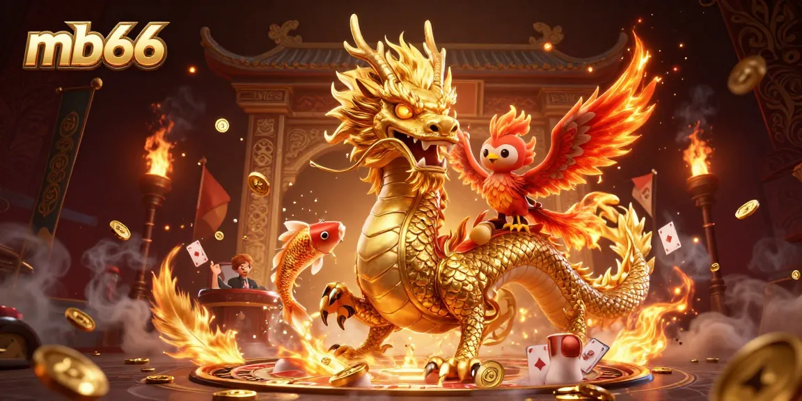 Đặt cược hấp dẫn tại mb66 với rồng vàng, phượng đỏ và cá koi, tạo nên không gian sôi động.
