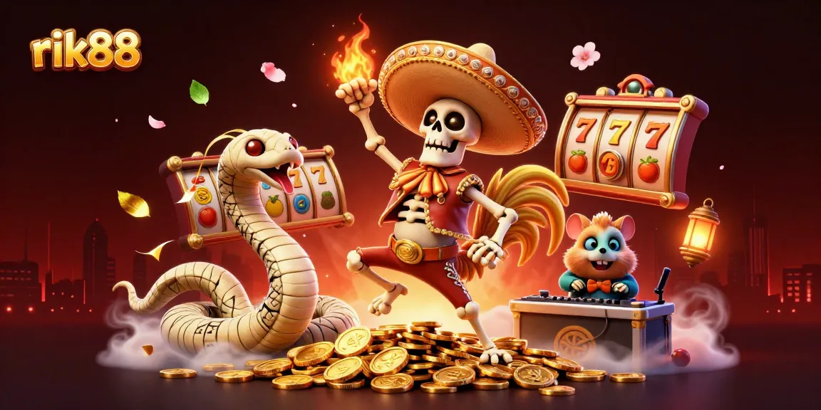 Experience thrilling action at rik88 with a lively illustration of casino games featuring vibrant characters.