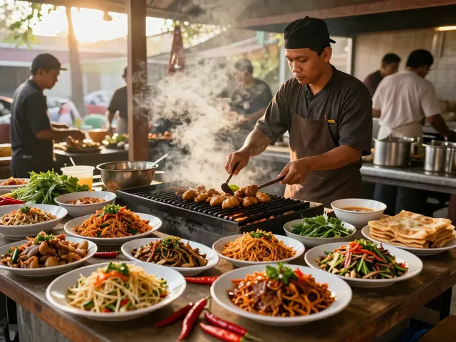 Experience rokok88 alternatif with vibrant Indonesian dishes being prepared in a lively kitchen.