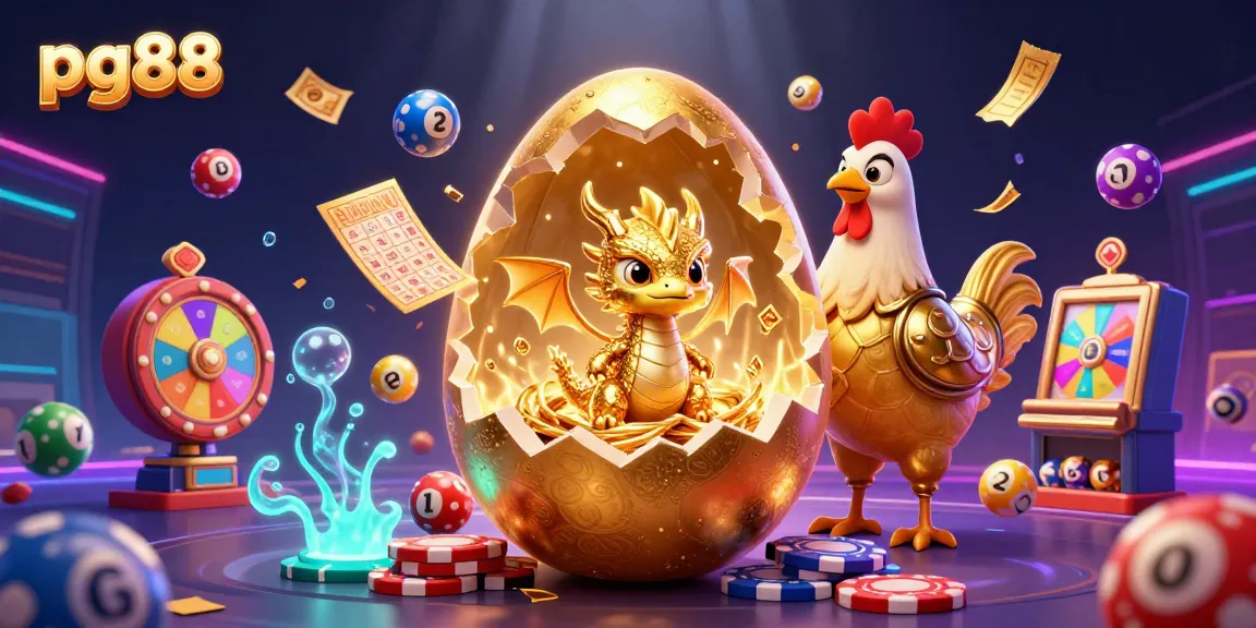 Experience the thrill of pg88 with a vibrant dragon scene, showcasing golden poker chips and dynamic lottery elements.