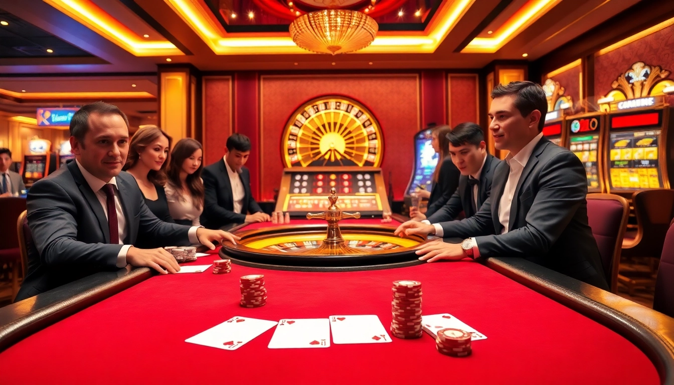 Thrilled players engaging with classic table games and luxurious gambling elements at red88 casino.