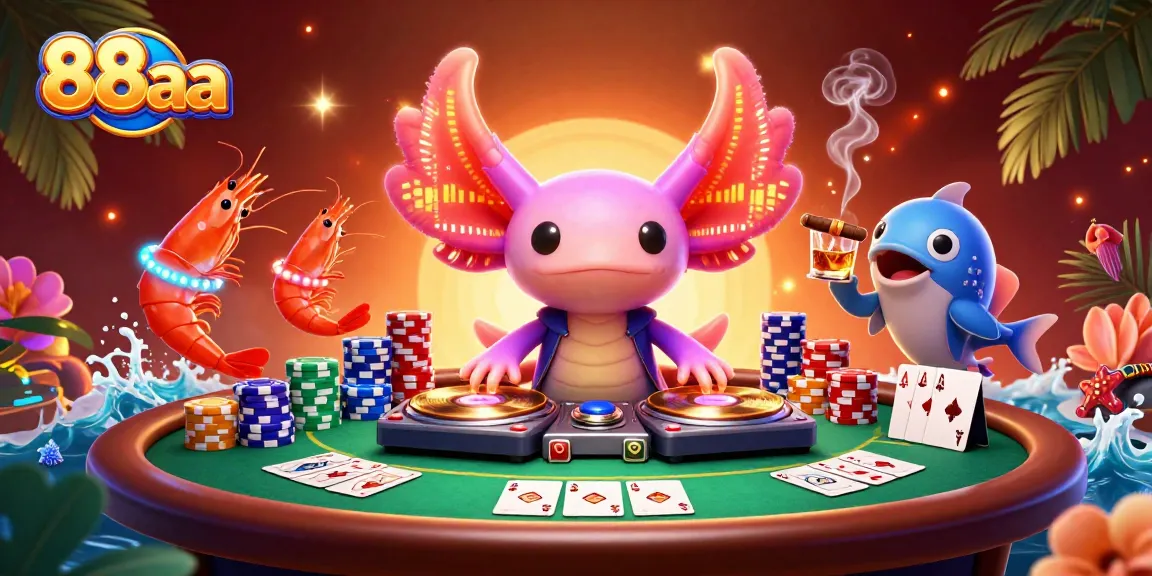 Engage with vibrant 88aa action featuring a lively casino scene with dancing sea creatures and poker elements.