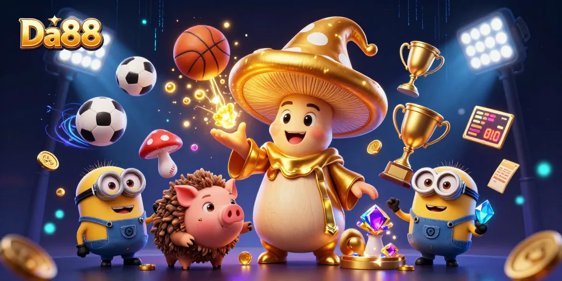 Experience the thrill of Da88 as the golden mushroom wizard channels magic amid dynamic sports betting elements.