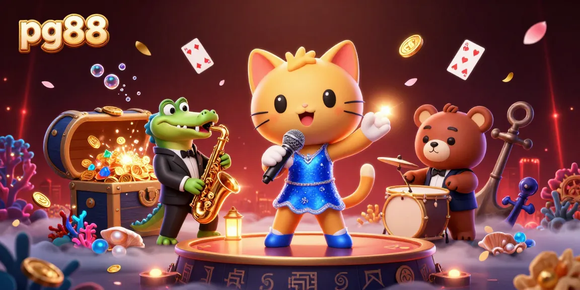 Engage with pg88's thrilling casino experience featuring colorful characters and golden treasures.