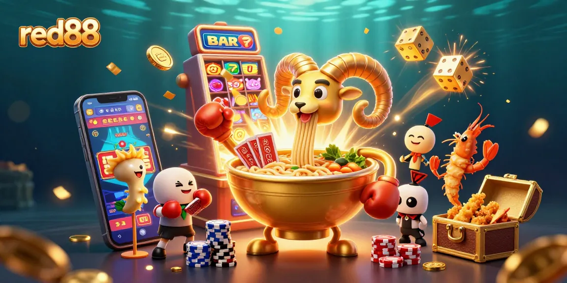 Experience the excitement of red88 with dynamic casino characters in a vibrant, celebratory scene.