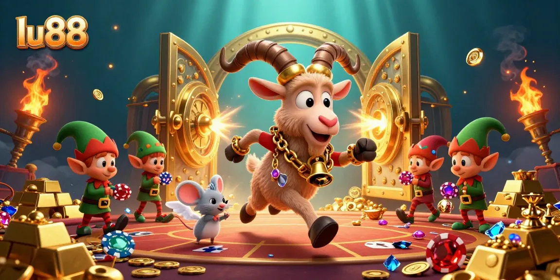 Experience thrilling moments with lu88's festive casino scene, featuring gremlins and gold.