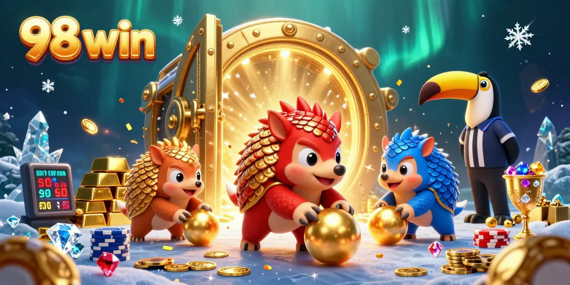 Engage in thrilling gameplay with 98 win featuring rival pangolins bowling through poker stacks and gold treasures.