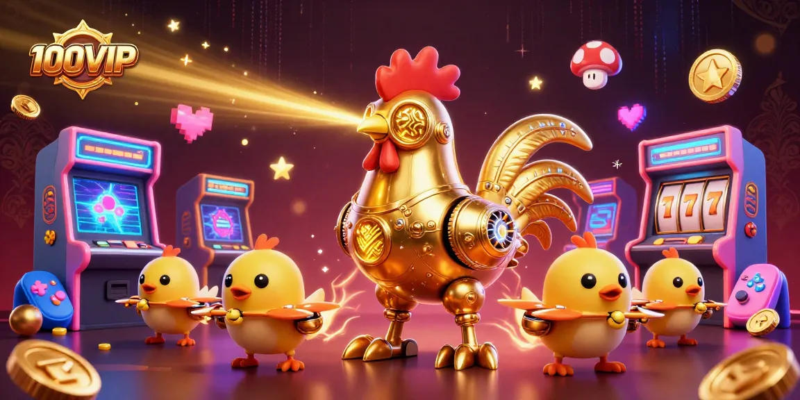 Experience the excitement of online gaming with 100VIP's vibrant 3D casino scene featuring playful characters and colorful elements.